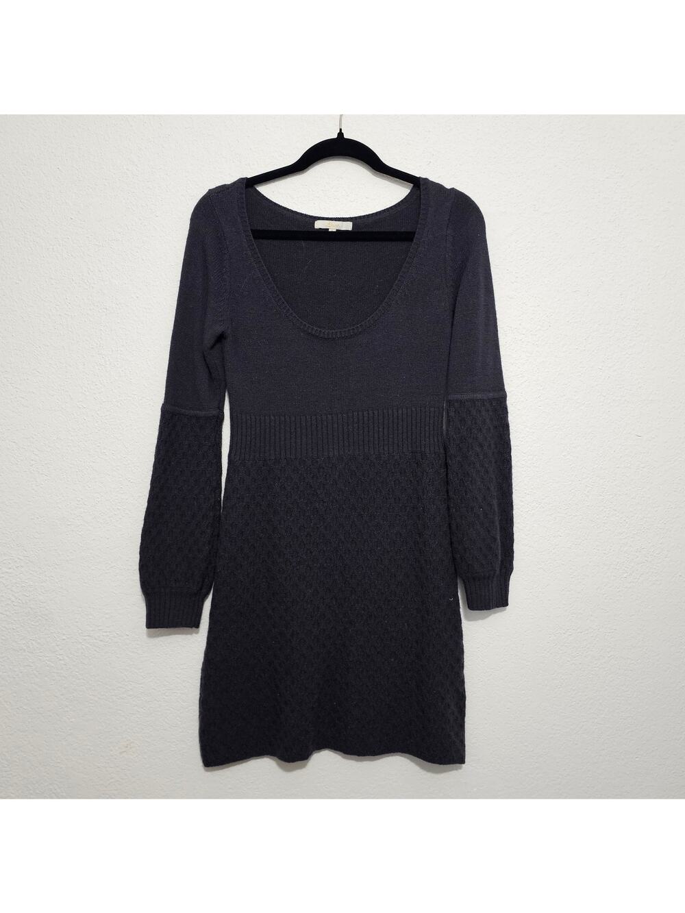 Biscote Sweater Dress Dark Gray Long Sleeve Deep V Neck Women Large Mini Texture